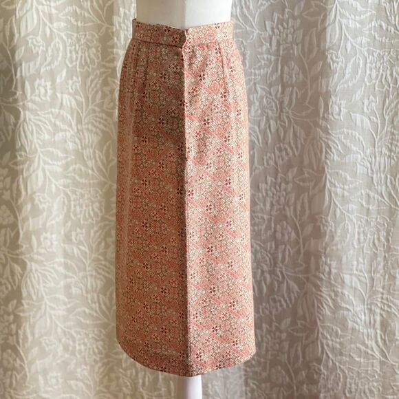 Vintage 70s‎ Handmade Pink Geometric Print Pencil Skirt Retro Size S (26" waist) - Picture 6 of 7